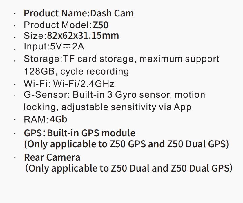 Z50 Specifications